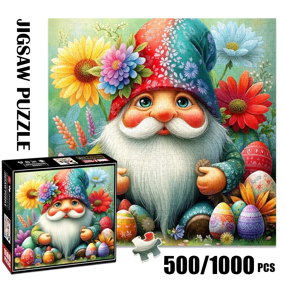 1pc 1000 piece adult puzzle 58x58cm Floral - Adorned Gnome with Colorful Easter Eggs 500 pieces paper jigsaw puzzle suitable for DIY creative games for adults and families, birthday and holiday str