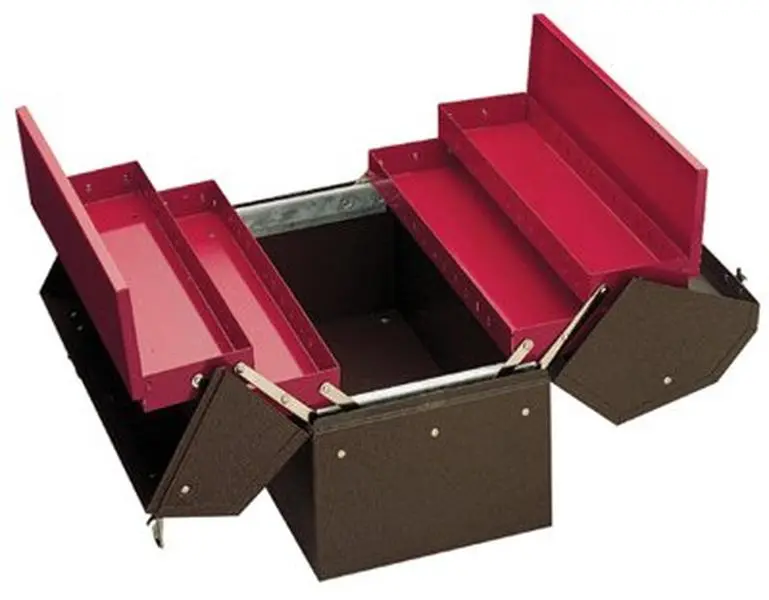 Proto 577-9951 Cantilever Tool Box with Tray, 18"x10"x13", Red/Brown, 2 with Covers, 4 Cantilever Trays, Durable for General Manufacturing