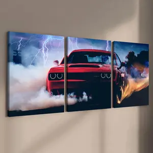 Racing Car Pattern Canvas Painting with Wooden Frame, 3 Counts/set Modern Wall Art Painting, Wall Art Decor for Home Living Room Bedroom Office