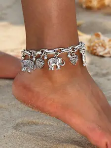Vibrant Autumn Anklet, Elephant Heart Pendant, Retro Charm, Vintage, Alloy Chain, Party Style, Suitable for Teens and Women, All Seasons