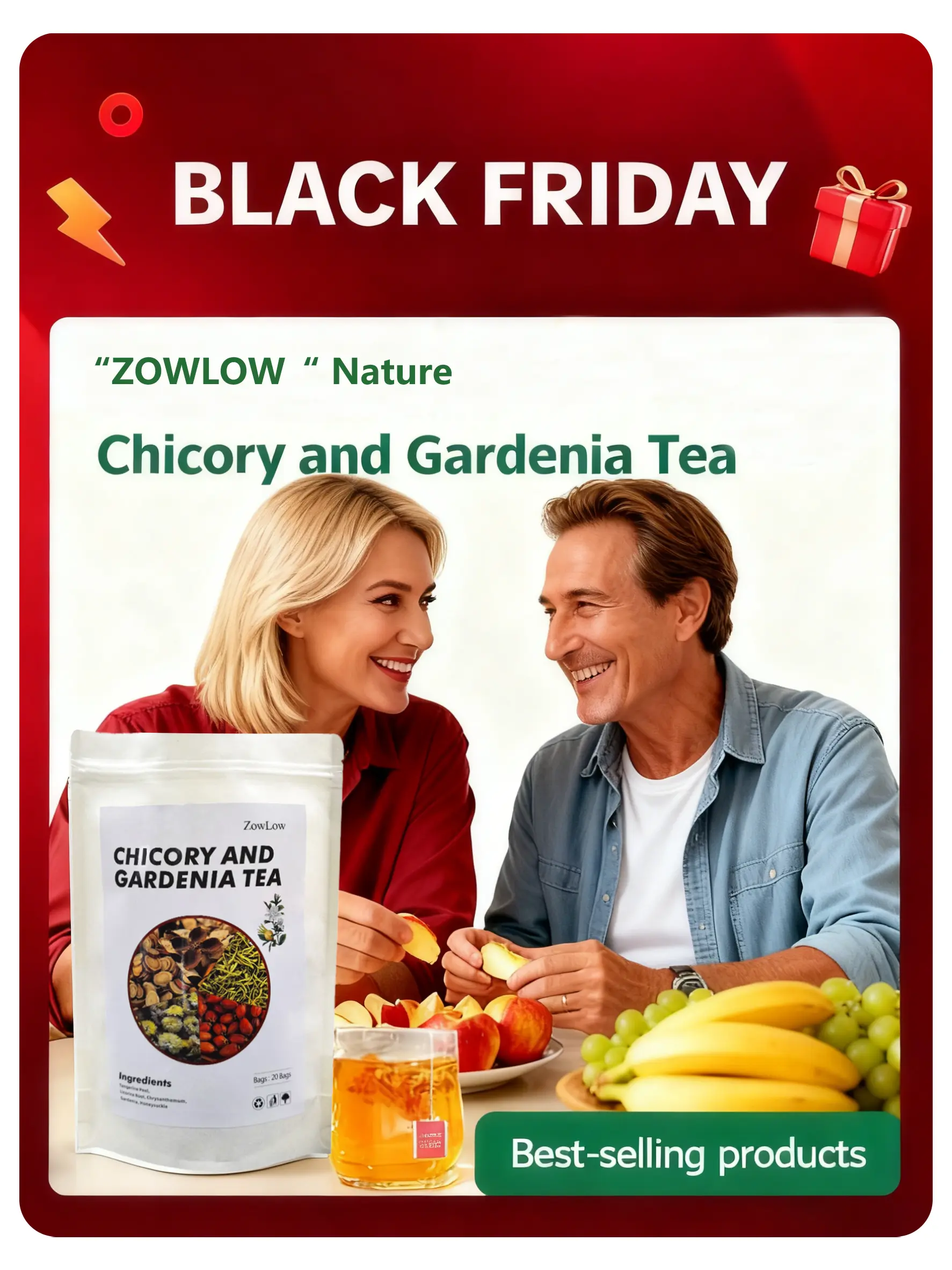 ZowLow 20/40 Tea Bags of Licorice Chrysanthemum Honeysuckle Tea 100% Natural Eco Friendly Contains Licorice Root Chrysanthemum Honeysuckle Tangerine Peel Gardenia Sugar Free Caffeine Free Gluten Free Vegan Premium Herbal Tea