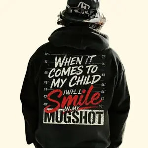 When It Comes To My Child I’ll Smile In My Mugshot” Hoodie – Funny Dad Gift, Graphic Pullover, Gildan Unisex Hoodie