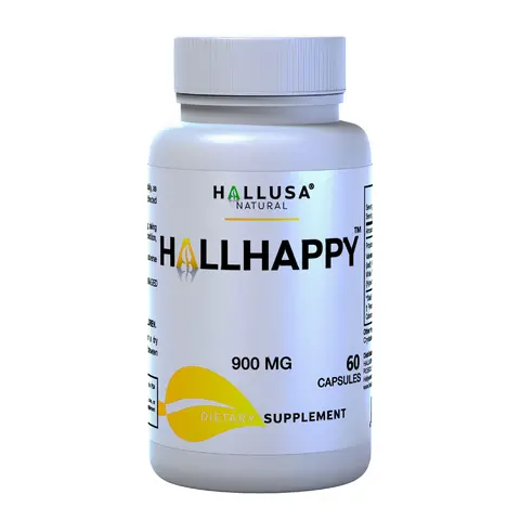 HALLUSA NATURAL Hallhappy Passion Flower Extract Dietary Supplement - 1 Bottle (60 Capsules), 900mg Organic Valerian Root, Sugar-Free, Gluten-Free, Non-GMO, Herbal Stress Support, Calming & Anti-Stress Mood Vitamins Supplements