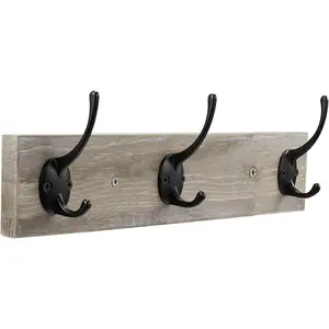Wall Mounted Coat Rack,Wooden Entryway Vintage Rustic Coat Rack Hat Hanger Rack Zinc Die-Cast 3-Hook Rail for the Entryway, Bathroom, Bedroom, Kitchen, Mudroom (3 Hooks, Pinewood) Sageme