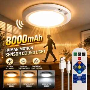 Rechargeable Motion Sensor Ceiling Light with Remote - Magnetic Wireless Ceiling Light Battery Powered for Closet Shower Stairs Shed Hallway Porch Patio ect,Suitable for various scenarios, easy to install. motionsense room kitchen recessed overhead