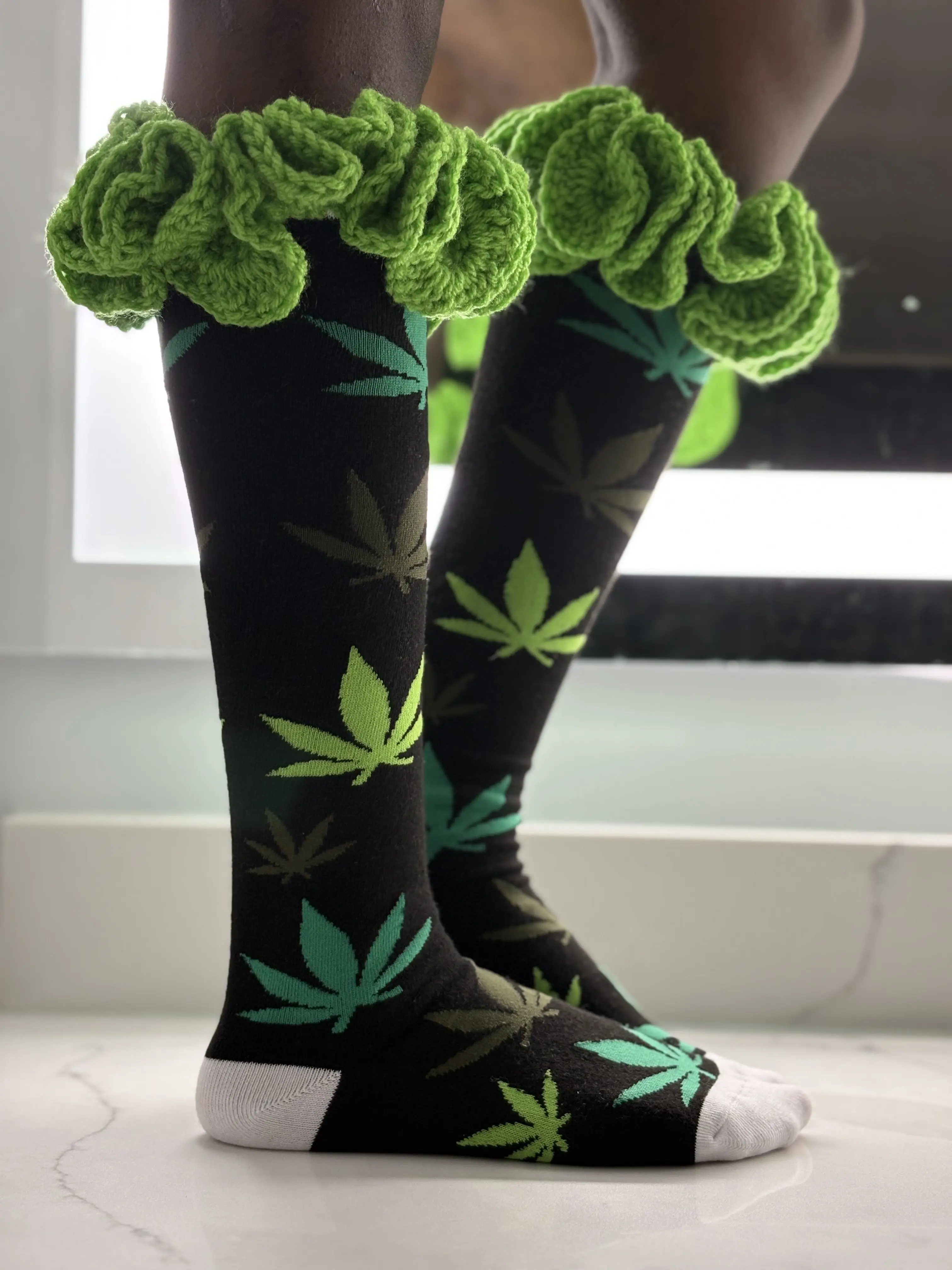 Crochet Ruffle knee length sock.