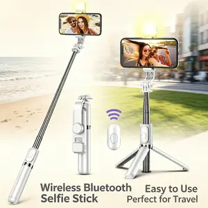 Wireless Bluetooth Selfie Stick Foldable Tripod Stand with LED Fill Light & Detachable Remote Shutter Compatible with All iOS Android Smartphones