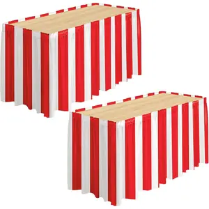 2 Packs Red and White Striped Table Skirt Circus Theme Carnival Party Supplies for Home Party Decoration, 165 x 30 Inches