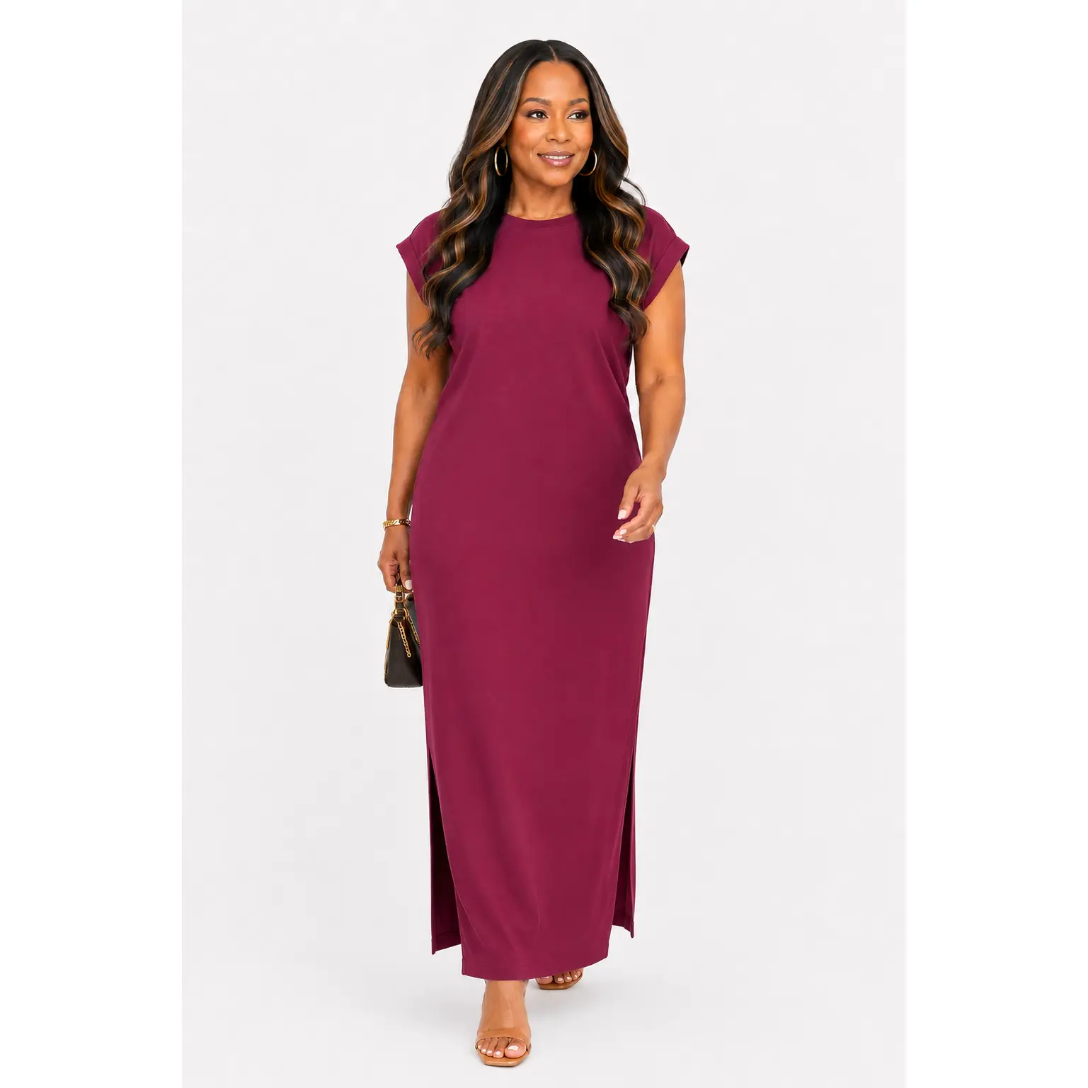 Casual Midi Dress-Cabernet