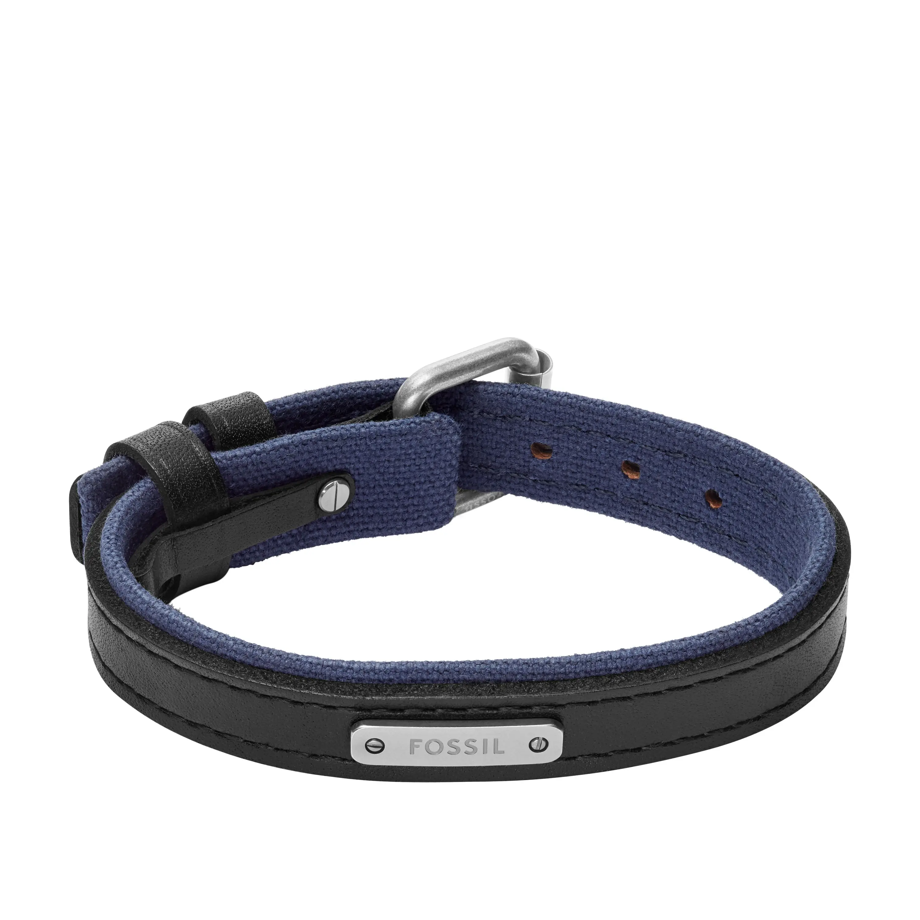 Fossil Men's Everett Color Pop Midnight Blue and Black Leather Strap Bracelet