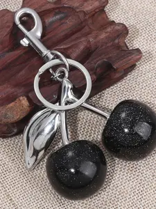 Unisex Crystal Cherry Keychain, Fashionable Cute Fruit Bag Charm, Handbag Pendant, Car Key Accessory, Keychain For Bags, Various Holiday Gifts