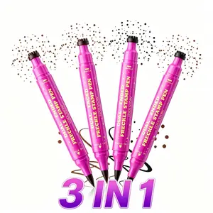 Dual-Ended Freckle Stamp Pen & Fine Eyeliner - Waterproof, Smudge-Proof, Long-Lasting Fake Freckle Marker with 4 Brown Shades for Natural Sun-Kissed, Cottagecore Makeup