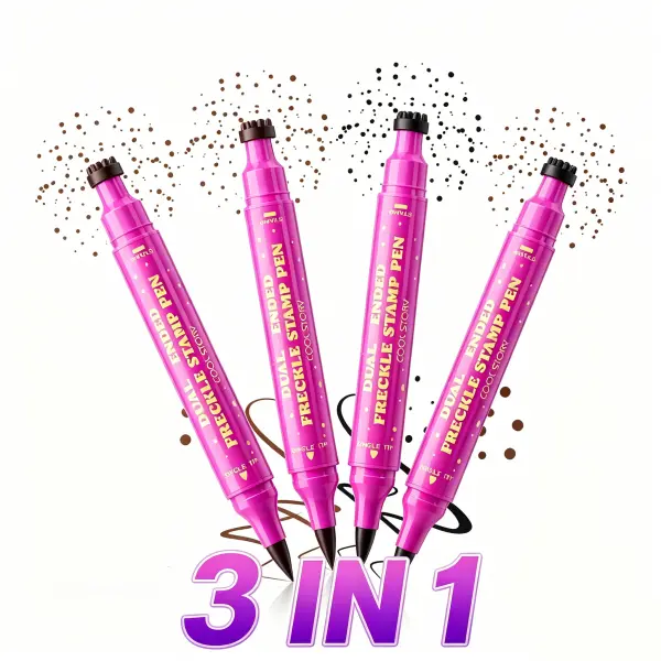 Dual-Ended Freckle Stamp Pen & Fine Eyeliner - Waterproof, Smudge-Proof, Long-Lasting Fake Freckle Marker with 4 Brown Shades for Natural Sun-Kissed, Cottagecore Makeup