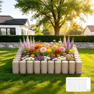 fathersdaygift VEVOR Faux Wood Landscape Edging, 13.7 ft Kit, No Dig Garden Edging Border, Blocks for Lawn, Flower Beds, Pathways, Yards, 4 Pack Each Section Has 10 Logs 41.14Lx 3.74Wx 7.48H, 32 Spikes, Beige