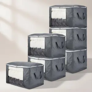 6 Pack Storage Bags Large 23.6x15.7x13.8 Inch Non-Woven Fabric Closet Organizers - Foldable Clothes Blanket Storage Bins with Reinforced Handles for Home Dorm Bedding Organization, Dark Grey, 241 Chars