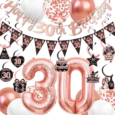 0 To 30 Real Quick Banner - Funny 30th Birthday Party Decor, Black Glitter Sign For 30th Birthday Celebration, Flirty & Thriving Theme - View #2