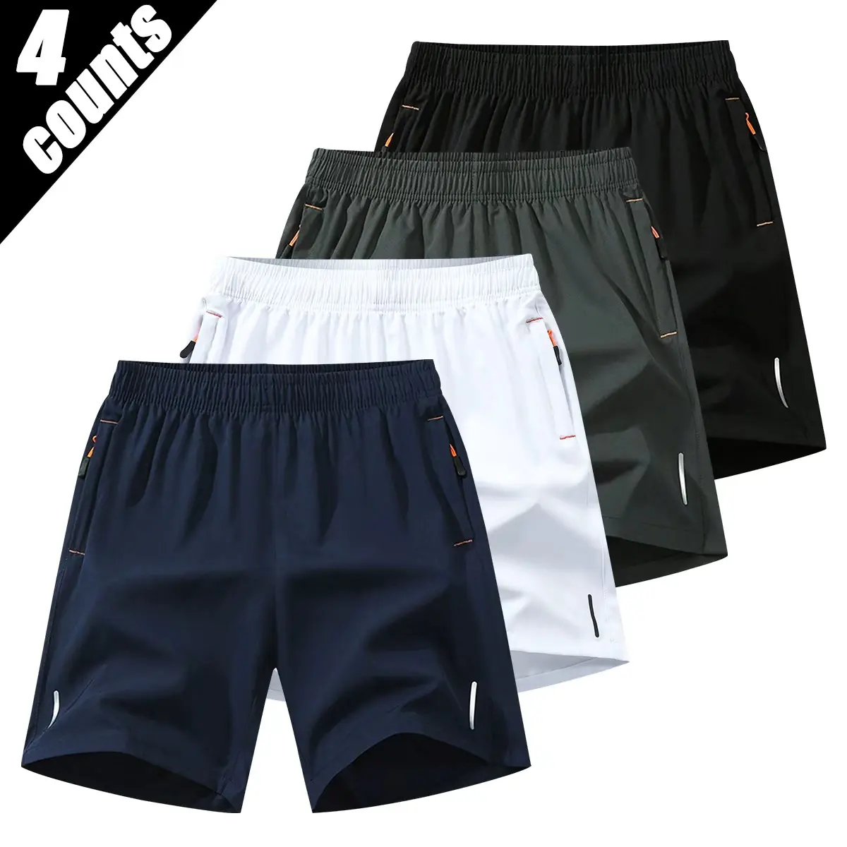4-Pack Men’s Shorts: Fitness shorts, outdoor casual shorts, everyday commuter shorts, beach shorts, minimalist solid-color shorts; men’s quick-dry shorts, men’s athletic shorts, loose mid-length shorts, men’s casual shorts, summer men’s shorts