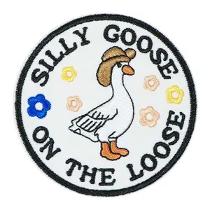 Silly Goose on the Loose Cute Floral Embroidery Appliques Craft Patch with Iron-On Backing, Perfect for Clothes Jackets Hats Accessories