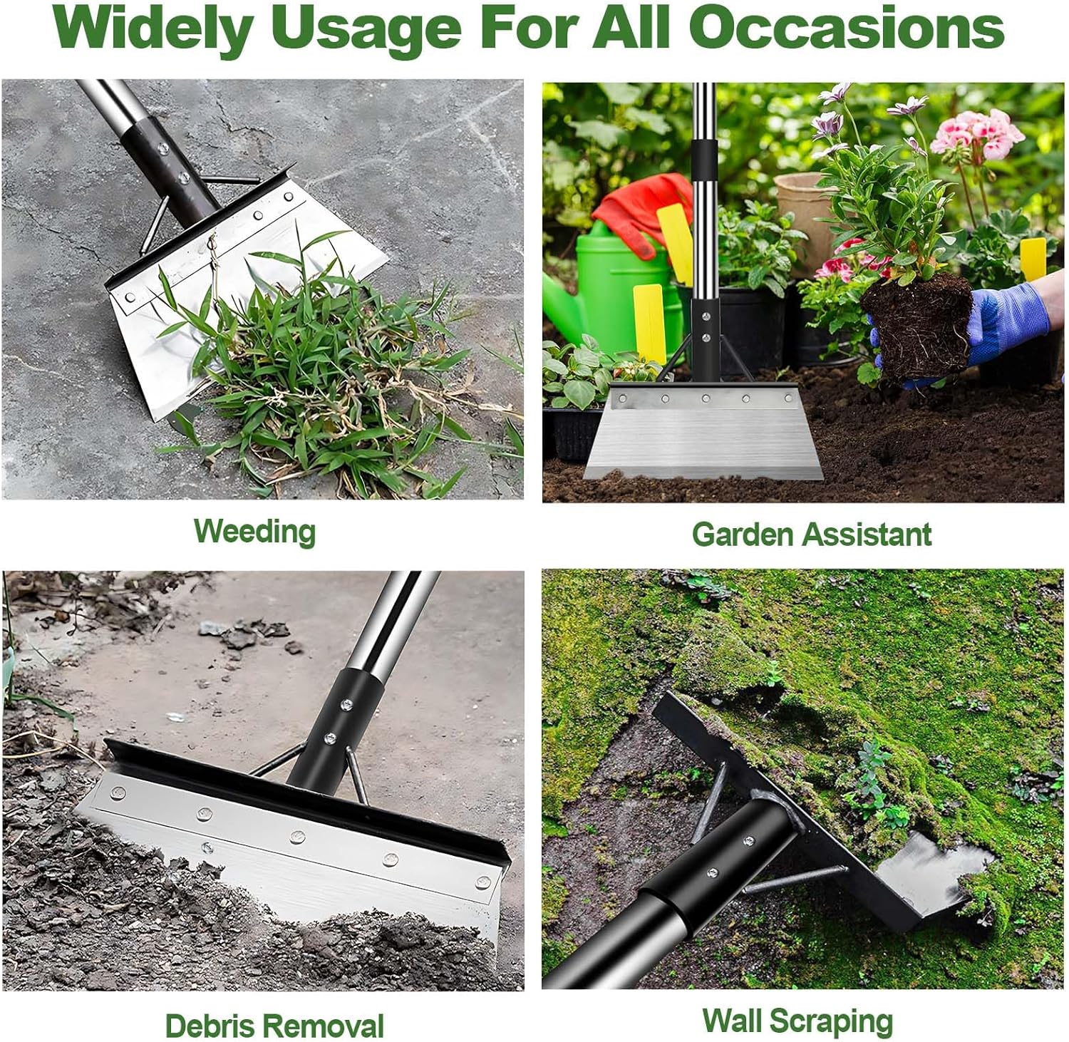 Multifunctional Heavy Duty Garden Cleaning Shovel with Adjustable 59" Handle – Steel Scraper Tool for Weeding, Digging & Ice Removal