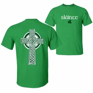 Men’s St. Patrick’s Day T-Shirt, Irish Celtic Cross Sláinte Lucky Graphic Tee, 100% Cotton Unisex Shirt, Trendy Holiday Streetwear, Perfect St Paddy’s Day Gift for Men and Women