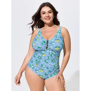 BLOOMCHIC Plus Size Lemon Print Back Cut-Out One-Piece Swim,Spotlight,Summer wins,Deals for you days