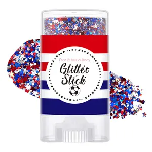 4th of July Red White Blue Glitter Stick Easy to Use Body & Hair Shimmer Accessory for Independence Day Festivals and Holiday Gathering Looks football game