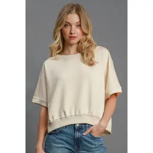 Umgee Full Size Lightweight Cropped Sweatshirt Plus Size