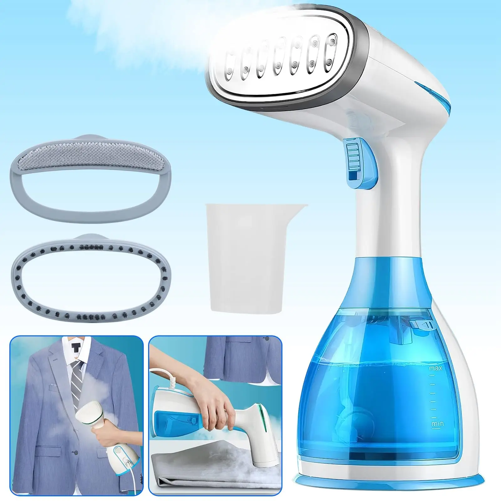 【Today's Special Offer】 Get impeccably crisp clothes instantly with our 2-in-1 steamer iron combo! Heats up in just 15 seconds, features a huge 280ml