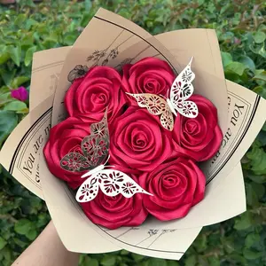 Burgundy Bouquet with Butterflies, Vibrant burgundy Color, 7 Rose Ribbon, Elegant Floral Arrangement for Romantic Events & Gifts