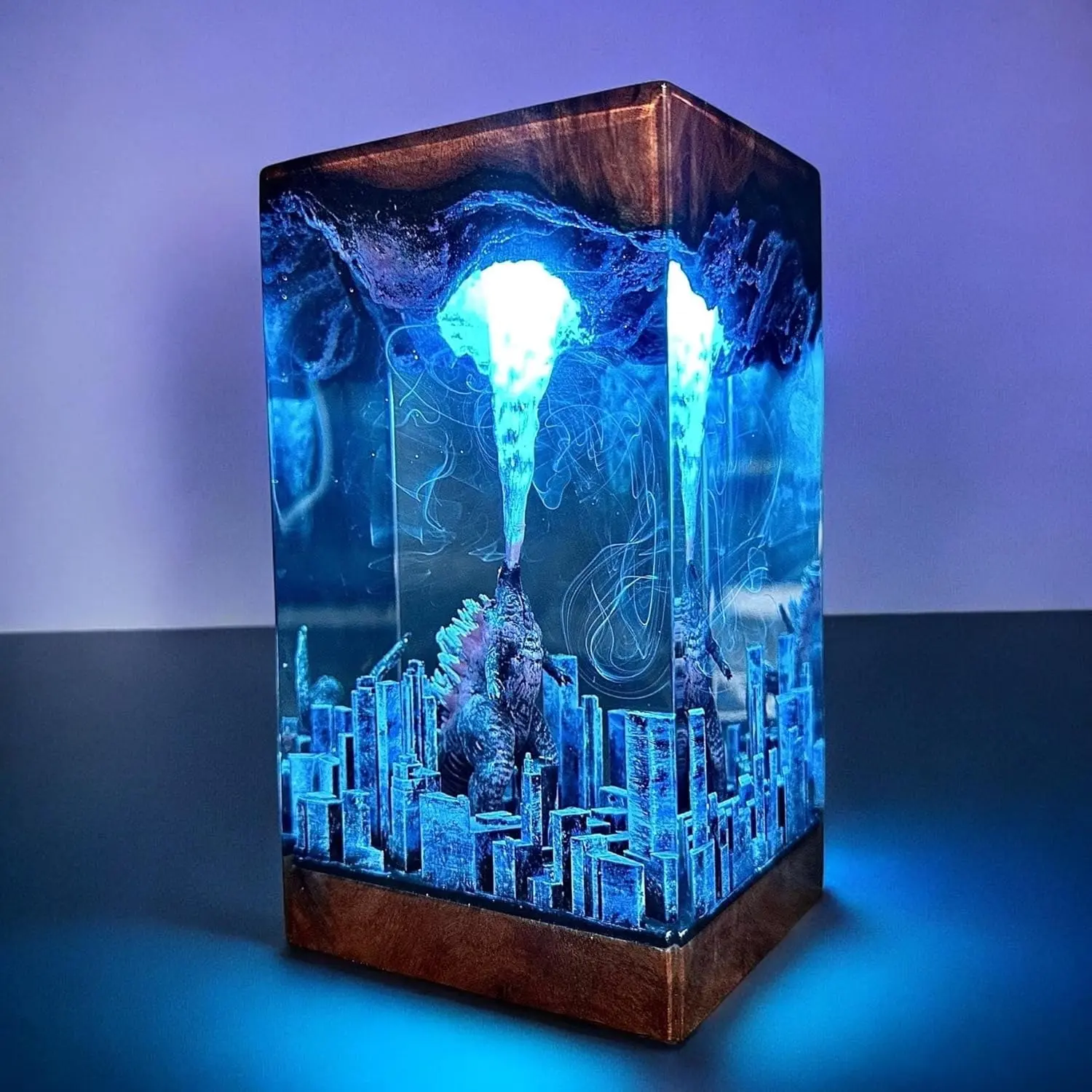 GodziIIa Night Light – Atomic Breath Resin Lamp, Epoxy LED Desk Light for Fans and Collectors, Handmade Movie-Inspired Glow Lamp, Unique Gift for Him, Home or Office Decor Figurine