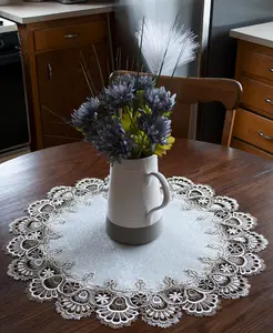 Linens Art And Things - Cocoa Earth Tone and White Jacquard Table Topper (23" Round)