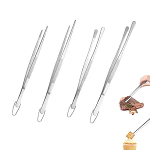 4-Pcs Stainless Steel Food Tongs Heat Resistant for BBQ Grill Cooking Baking Serving Frying Plating Sturdy Kitchen Gadget for Renters Home Cooks Young Families