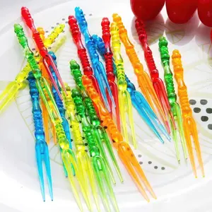 200pcs Disposable Plastic Mini Fruit Forks Set - Bistro, Cocktail, Appetizer, Cake, Toothpick, Salad Forks - 4" Multicolor