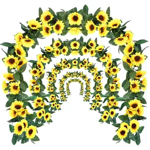 3/10 Piece Set 7.55 Ft Artificial Sunflower Wreath, Silk Hanging Sunflower Vine with Leaves, Flower Ring Decor