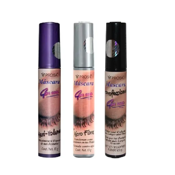 Prosa 3pack Mascara Maxi Volumen, Micro Fibras, Professional - Black, 4 in 1 - Daily Nourishing Mascara for Volume and Volume Makeup Eyelash Cosmetic