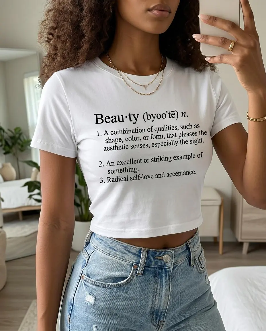 Beauty Definition Womens Organic Cotton Graphic Crop Top Tee