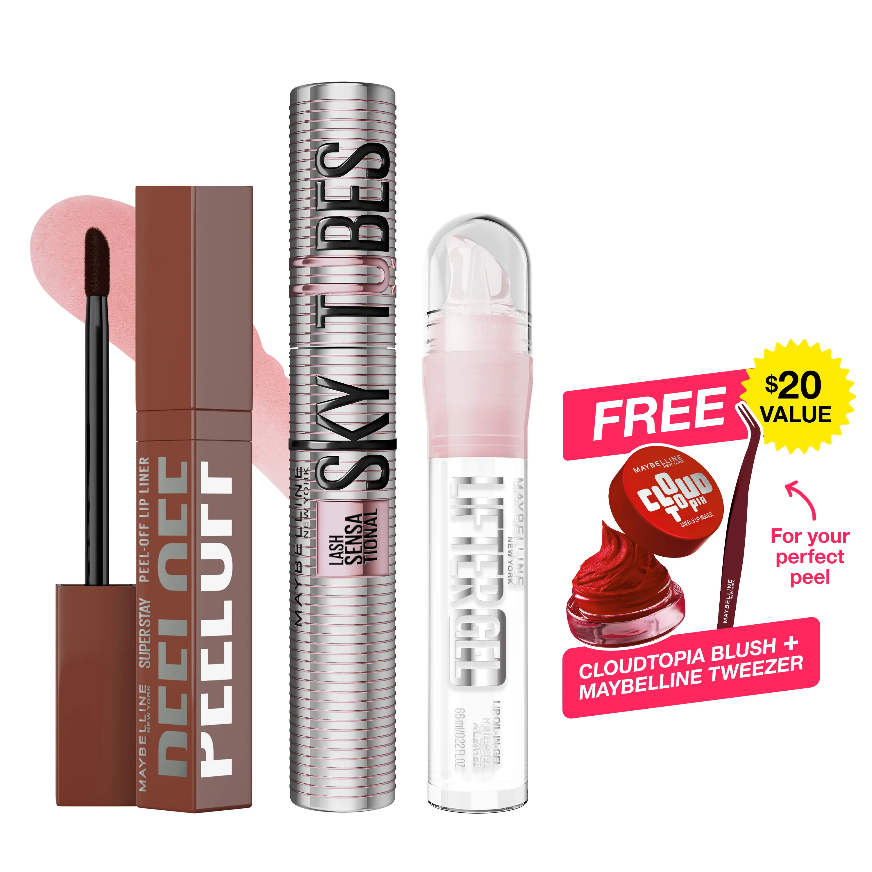 Maybelline Hot Seller Set, Sky Tubes Tubing Mascara, Peel-Off Liner, Lifter Gel Mintini, Get Free Cloudtopia Maybelline Hot Seller Set, Sky Tubes Tubing Mascara, Peel-Off Liner, Lifter Gel Mintini, Get Free Cloudtopia