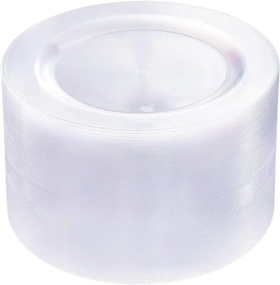 100Pieces Clear Plastic Plates -10.25inch Disposable Dinner Plates- Premium Weddings& Party Plates