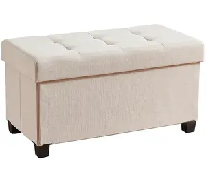 Collapsible Large Storage Ottoman Bench with Legs - Tufted Lid & Durable Linen Fabric - 15" x 30" x 15" - Supports Up to 400 lbs - Foldable & Easy to Assemble - Perfect for Any Room