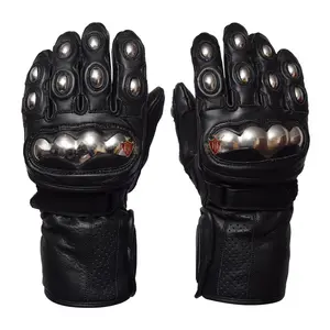 Men Thermal Lining Motorbike Riding Genuine Leather Gloves