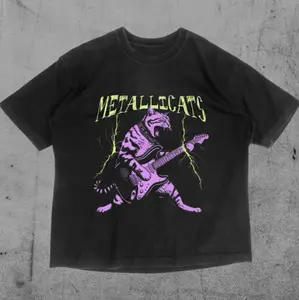 Cat & Electric Guitar T-Shirt, Cat Rock Tee, Funny Meme Animal Tee, Gifts Shirt, Unisex Vintage Graphic Tees Gothic Grunge Y2k Emo Scene Amity Affliction Style Clothes Men Women Streetwear