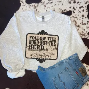 Follow The Word Sweatshirt, western clothing, western tops, western outfits women, western cowgirl stuff, punchy western wear, country girl stuff clothing clothes, women's graphic tees, sweatshirts for women, rodeo outfits, western sweatshirts for women