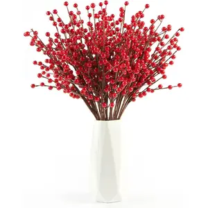 12-Pack Red Berry Branches - 17-inch Holly Berry Branches, Red Berry Christmas Decorations, Christmas Tree Filler Branches with Red Berry Accents, Artificial Cranberry Decorative Crafts, Holiday Home Decor