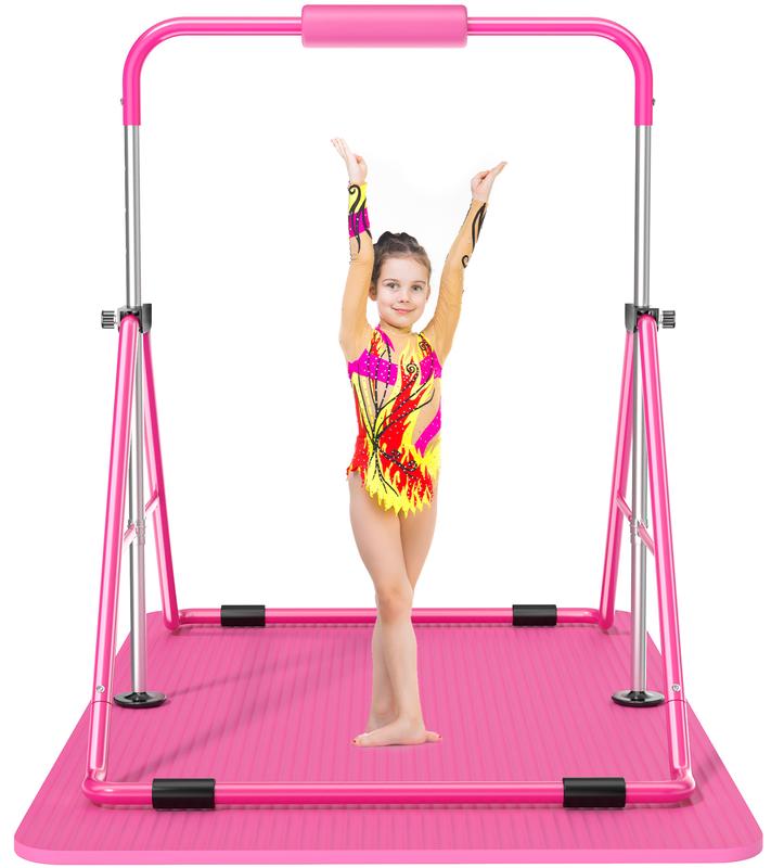 Safly Fun Expandable Gymnastics Bar for Kids - Height Adjustable Junior Training Bar for Home, Folding Gymnastic Horizontal Bars Equipment