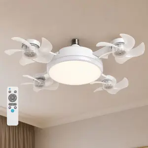 Ceiling Fan Light with Remote Control, 19.69 Inch Screw in Fan Heads, Quiet Airflow & Bright Lighting, Easy LED Fan Light, E26/E27 Base Foldable Ceiling Fan with 4 Installation for Bedroom, Living Room, Kitchen, Office, Dorm, Small Room Use