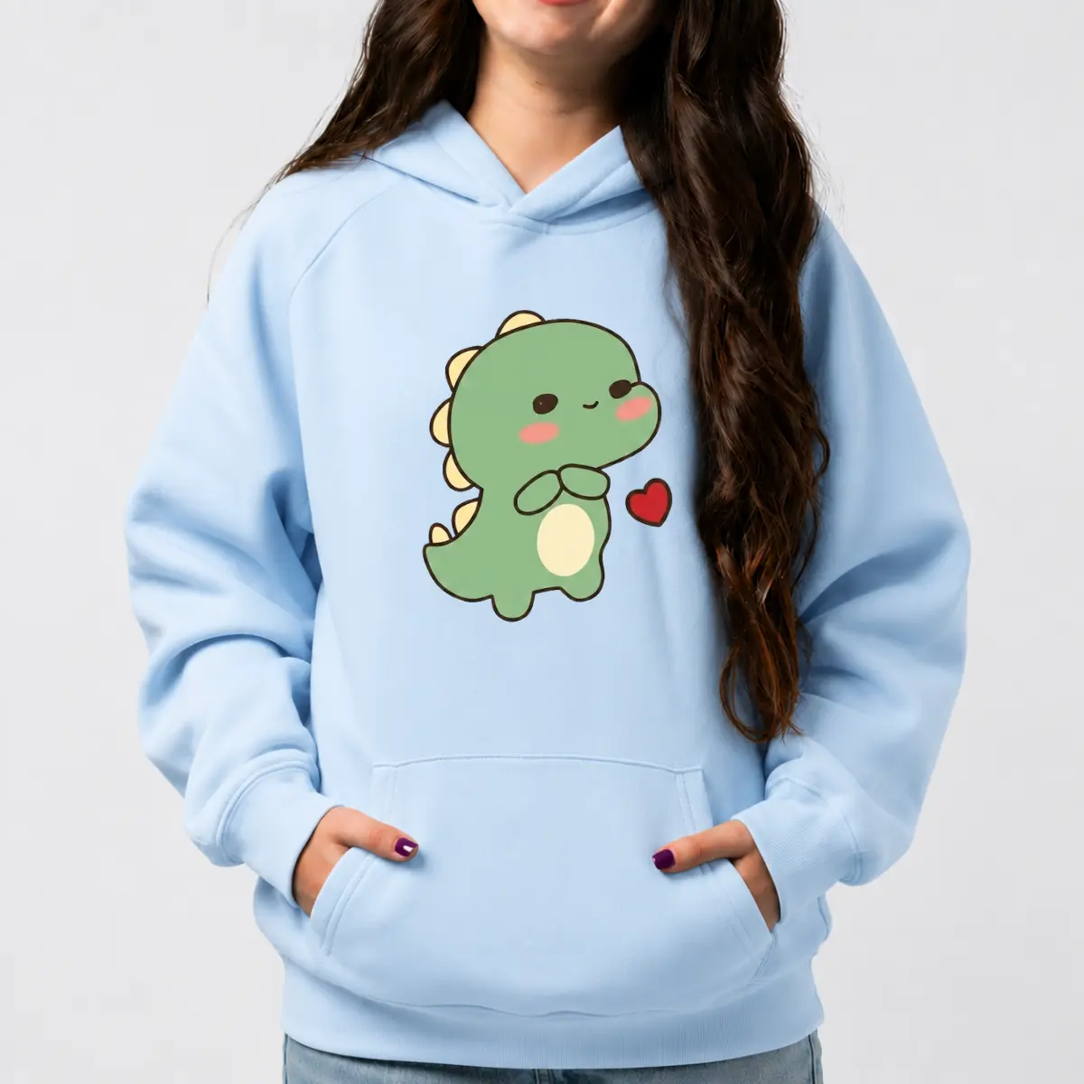 Cute Dinosaur Hoodie, Kawaii Dino Graphic Hoodie, Adorable Cartoon Dinosaur Sweatshirt, Cute Animal Lover Hoodie, Front Graphic Print Hoodie, Cozy Casual Pullover, Gift For Kids, Teens, Women, Men And Dinosaur Fans