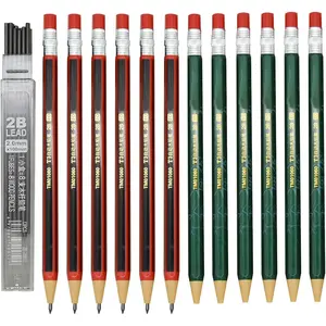 12 count Mechanical Pencil with Sharpener Novelty Non Sharpening Automatic Pencil with 12 count 2B Lead Refills 2.0 mm Classic Red Green Pole Plastic  Timber for School Writing Drawing