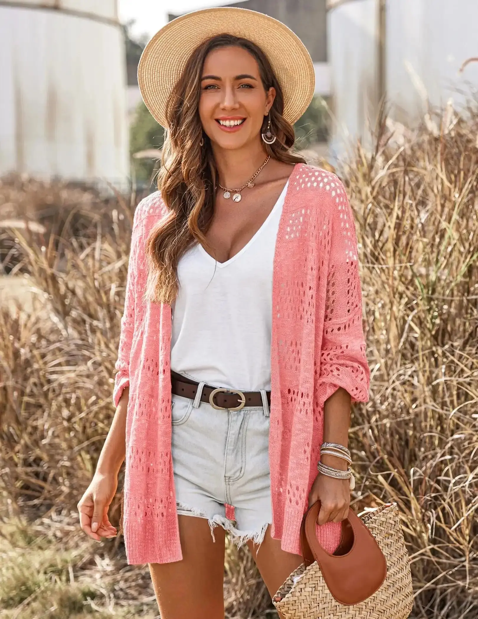 Women's Oversized Crochet Cardigan with Batwing Sleeves, Lightweight Minimalist Knitwear, Open Front Summer Beach Sweater viral style stretch fit dressed down timeless elevated basics
