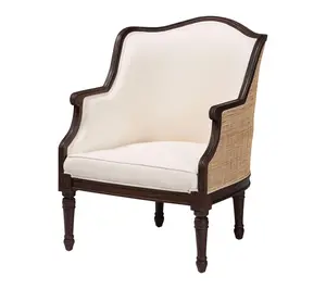 bali & pari Ornella Beige Fabric Armchair withatural Rattan