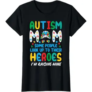 Women's Casual Short-Sleeve Round Neck T-Shirt - Autism Mom Messy Bun, ASD Awareness Mama Raising Heroes Clothes, Shortsleeve